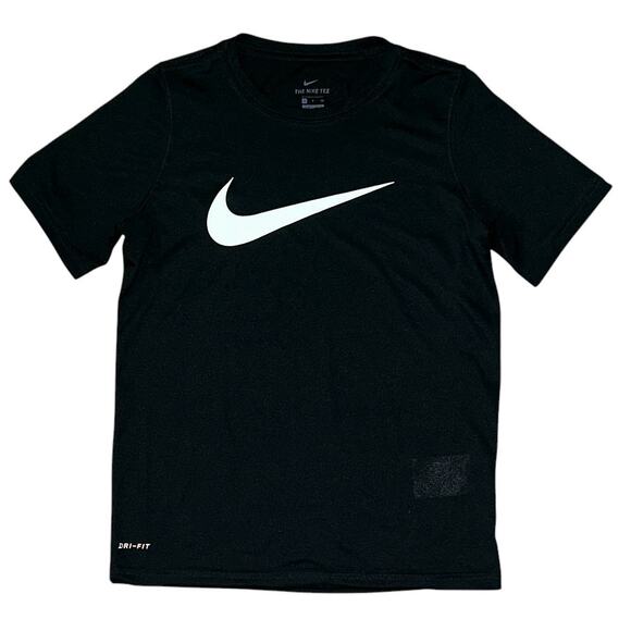 The Nike Tee Dri-FIT Swoosh Logo Black Athletic T-Shirt Big Kids' Boys Small - Picture 1 of 7